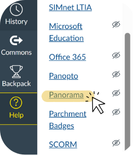 Panorama highlighted in course navigation menu in Canvas